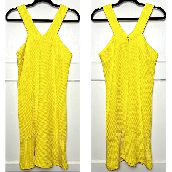 NWT SANDRO Textured Sleeveless Halter V-Neck Ruffle Flounce Hem Sheath Dress L - Picture 3 of 5